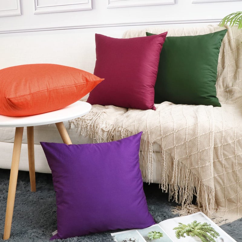 Thmyo 4-Pack 100% Cotton Comfortable Solid Decorative Throw Pillow Case Christmas Square Cushion Covers Pillowcases DIY Throw Pillow Covers for Sofa Bed Car(18x18 inch/45x45cm,Wine Red) - Image 3